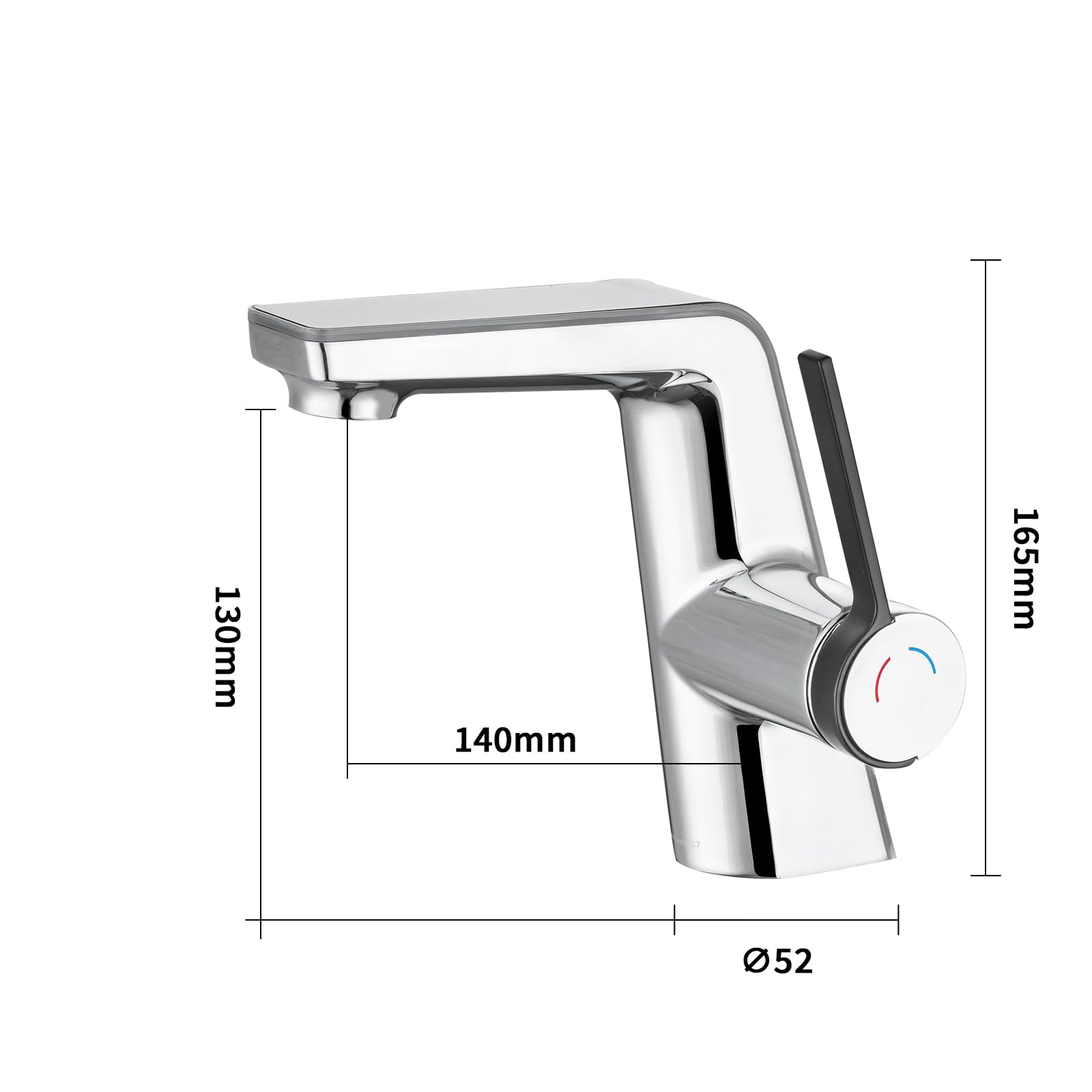 Robinet de salle de bain LakeBayMZC avec affichage de la température LED - Robinet de lavabo en laiton - Mitigeur monocommande pour salle de bain,Avec bec Hauteur : 130 mm,Chromé