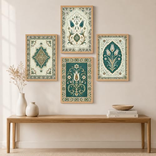 Image of Livin'luxe Set of 4 Ottoman Tulip Floral Wall Paintings with Sparkle Laminate and Premium Wooden Synthetic Frame for Living Room Bedroom Office Decor (13.5 x 19.5 Inch)