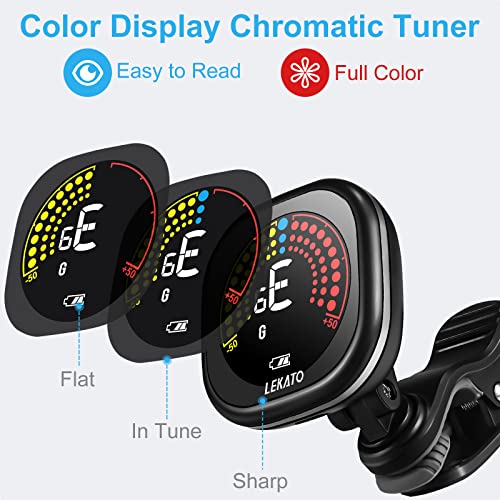lekato guitar tuner rechargeable tuner clip on for guitar bass chromatic ukuleleviolin tuner fast accuratie tuning super bright display to read for professionalbeginners