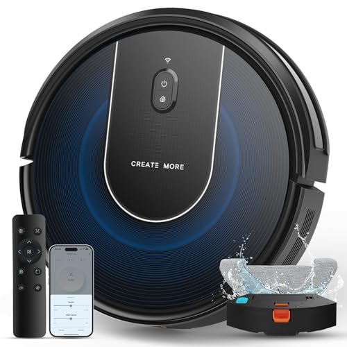 Robot Vacuum Cleaner with Mop, 4-in-1 Robotic Vacuums, 5000Pa Ultra Strong Suction, Long Running Time, Timing Function, App/WiFi for Pet Hair Hard Floor and Carpet(Striped Blue)