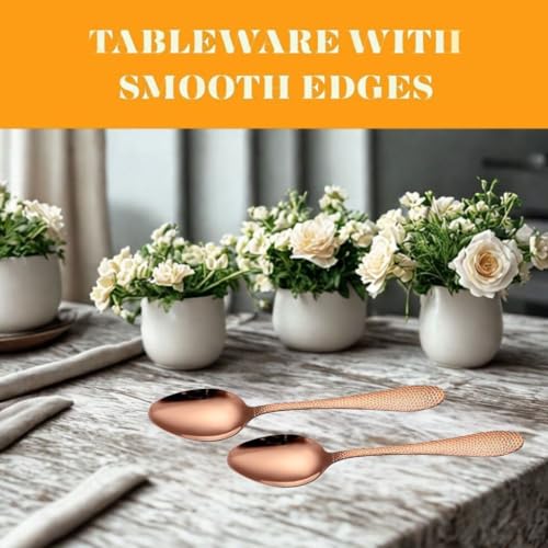 Image of Stainless Steel Spoons, Chamach Set, Elegant Stirring Teaspoons, Perfect for Home, Hotel, Restaurant & More, Mirror Polished Ergonomic Handle (12 Pcs Big Spoon, Rose Gold)