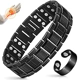 Mahnco Copper Bracelet for Men with Triple-Row Strong Magnets Magnetic Bracelets & Lymphatic Drainage Ring Set with Adjustable Sizing Tool, Magnetic Jewelry Gift (Black)