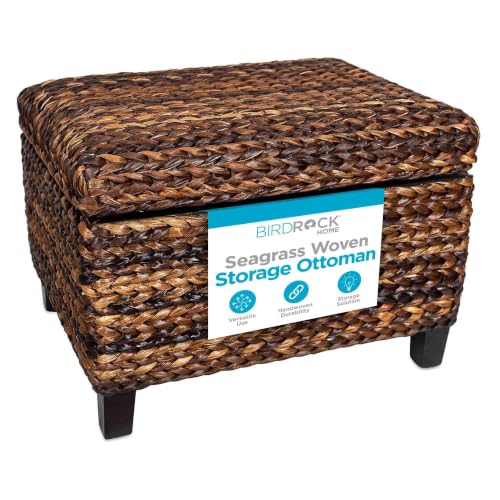 BIRDROCK-HOME-Woven-Seagrass-Storage-Ottoman-Cube-with-Lift-Lid-Brown-22 BIRDROCK HOME Woven Seagrass Storage Ottoman Cube with Lift Lid, Brown, 22” - Image 1