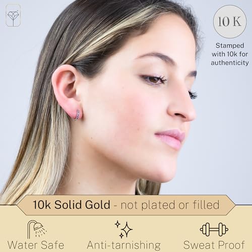 MAX + STONE 10k Gold Hoop & Huggie Earrings for Women 12MM Small Natural Gemstone Hoops3