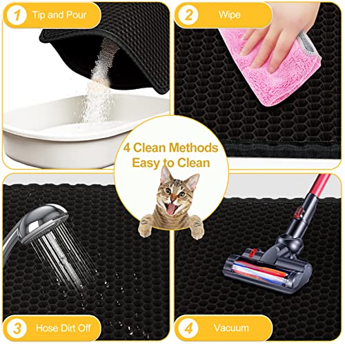 Image of LeToo Cat Litter Mat Black Trapping for Litter Box, No Slip Large, Urine Waterproof, Honeycomb Double Layer Anti Tracking Kitty Mats, No Phthalate, Washable Easy Clean (24 inch x 15 inch, Black)