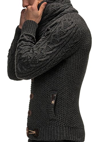 Leif Nelson Men's Knitted Turtleneck Cardigan - Xx-Large - Anthracite #TOP3