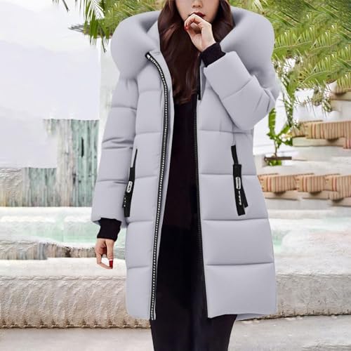 WUSENTOF Winter Jackets for Women Quilted Down Solid Color Puffer Coats with Faux Fur Hood Ladies Lightweight Waterproof Jacket with Pockets Warm Outwear for Outdoor Hiking - Image 5