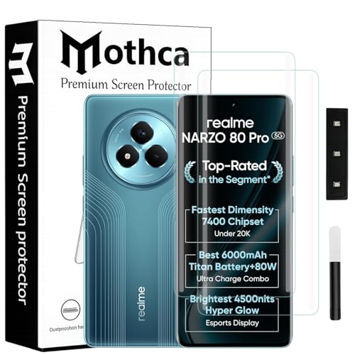 Image of Mothca Curved UV Tempered Glass Screen Protector for Realme Narzo 80 Pro | Transparent | Pack of 2 | Borderless Full Screen Coverage with UV Installation Kit