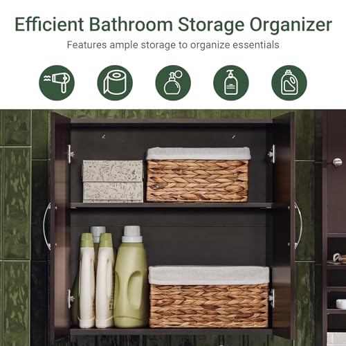 Haotian Wall Cabinet Laundry Room, Medicine Cabinet for Bathroom Kitchen Garage,Floating Cabinet Hanging Storage with Adjustable Shelf, Brown FRG231-BR - Image 4