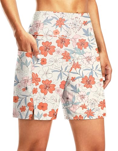 Image of G Gradual Women's 7 inch Long Swim Board Shorts High Waisted Quick Dry Beach Swimming Shorts for Women with Liner Pockets