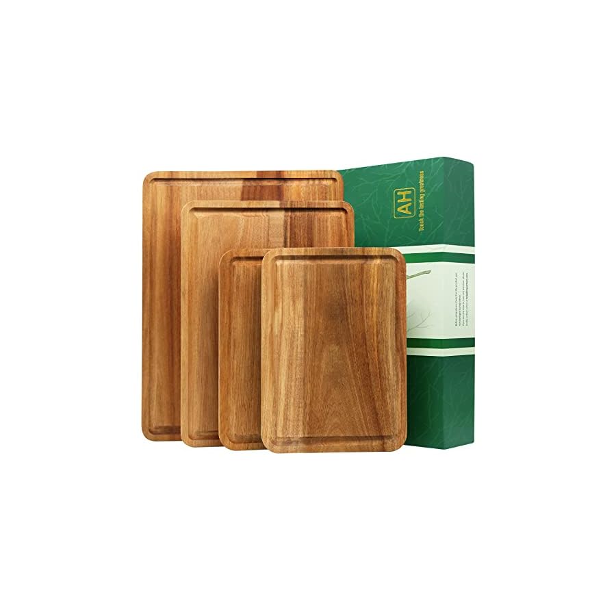 AZRHOM-Large-Wood-Cutting-Boards-Set-of-4-for-Kitchen-Cheese-Charcuterie-Board-Gift-Box-Included-Acacia-Butcher-Block-with-Non-slip-Mats-Juice-Groove-and-Handles-16x12-14x10-double-11x8-inch AZRHOM Large Wood Cutting Boards Set of 4