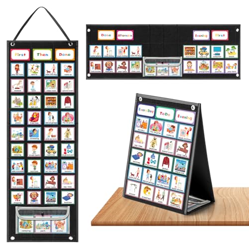 REGELETO X-Large Visual Schedule Chart for Students Chore with 92 Pieces Behavior Cards, Visual Behavioral Routine Chart for Students, Daily Schedule Board Learning Planners for Home School (X-Large)