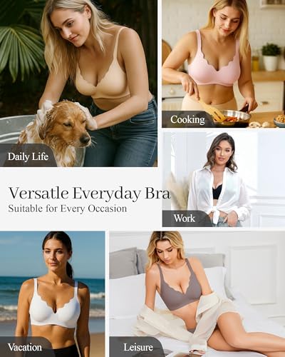 Image of Vinfact Plunge Jelly Bras for Women No Underwire Wireless Lift Full Coverage T Shirt Everyday Sleep Bra