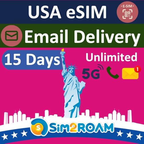 eSIM de Voyage USA, Compatible avec Le réseau T-Mobile | 15 Jours de données 5G illimitées aux États-Unis | 5 Go de données Canada et Mexique | Appels et...