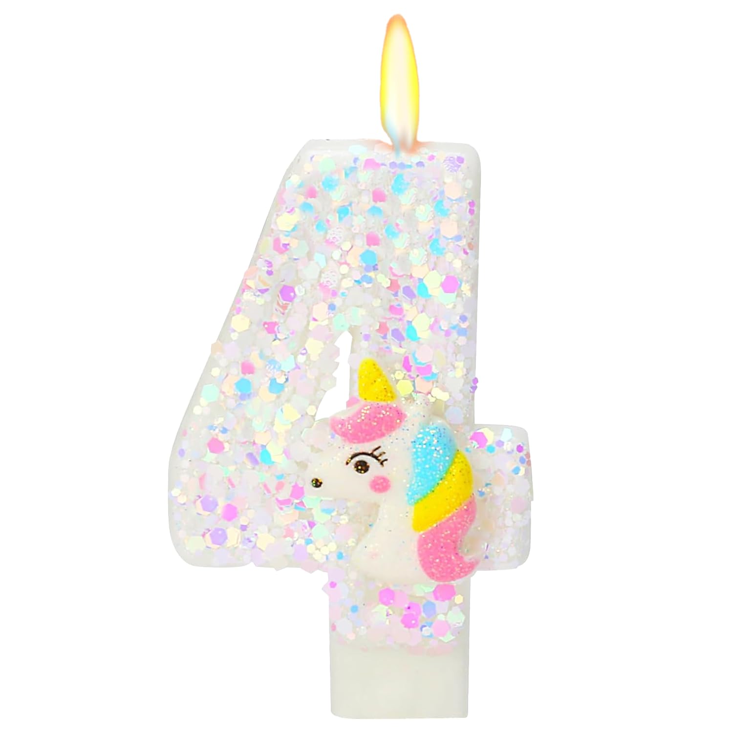Number 4 Unicorn Birthday Number Candles for Cake, 4th Pink Glitter Candle, Fun Unicorn Cake Topper, Birthday Decorations & Cupcake Toppers for Party