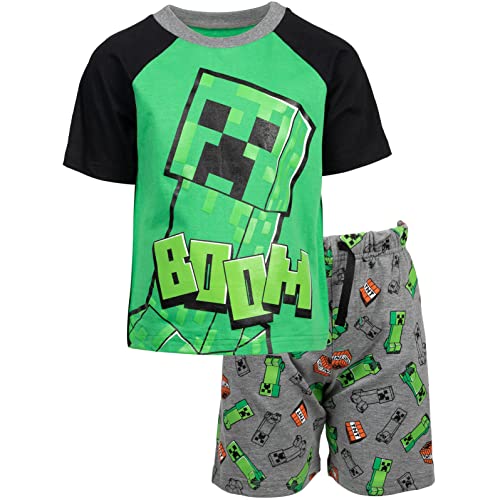 Minecraft Creeper Little Boys T-Shirt and French Terry Shorts Outfit Set Green/Grey 6