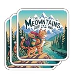 (3 Pcs) The Meowntain are Calling Sticker - Funny Pun Cute Cat Sticker for Pet Lover - Adventure Cat - Nature Mountain - Hiking - Nature Wild - Decal 3 Inch for Laptop Water Bottles Phone