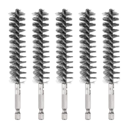 HARFINGTON 5Pcs Bore Brush Stainless Steel 18mm Dia Cleaning Twisted Wire Brush Tube Pipe Cleaner with Handle 1/4 Inch Hex Shank for Tubes, Ports, Bearings