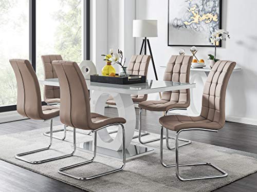 Furniturebox UK Giovani Grey/White Modern Stylish High Gloss Glass Dining Table Set and 6 Premium Murano Chairs Set (Dining Table + 6 Cappuccino Grey Murano Chairs)