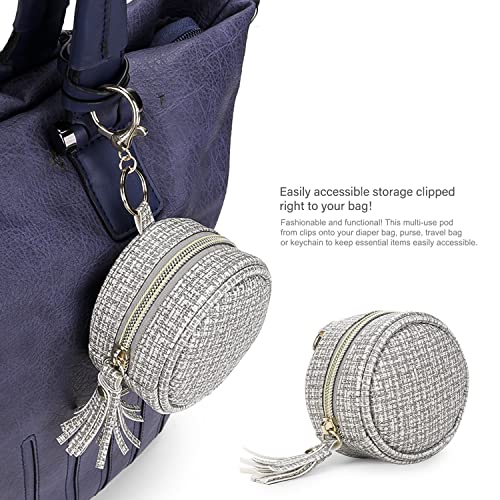 Image of Pacifier Case Bag - Leather Pacifier Holder with Clip for Diaper Bag Stroller Purse Charm, Holds 2 Pacifiers Outdoor Travel (Weave Grey)
