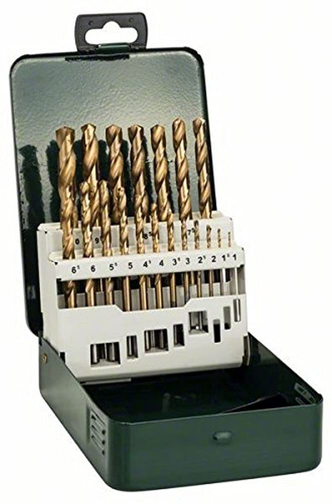 Bosch Home and Garden 2609255114 19-częściowy zestaw wierteł do metalu HSS-TiN, DIN 338, zielony, różny, zestaw 19 szt.