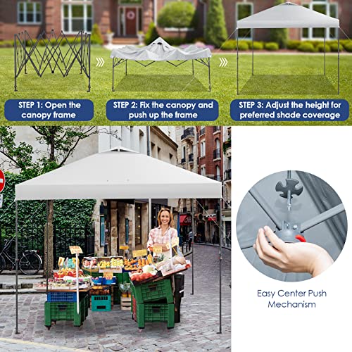 Image of Tangkula 10x10 Ft Pop Up Canopy, Easy Set-up Instant Tent with Center Lock, Carry Bag, Rotatable Feet, 8 Stakes, 4 Ropes, Outdoor Canopy Tent for Beach, Camp, Patio, Market (White)