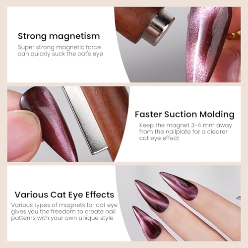 ESUOHYM Ímã de unha 3 em 1 para esmalte de gel olho de gato com 1 ímã quadrado extra, 5 clipes de pa