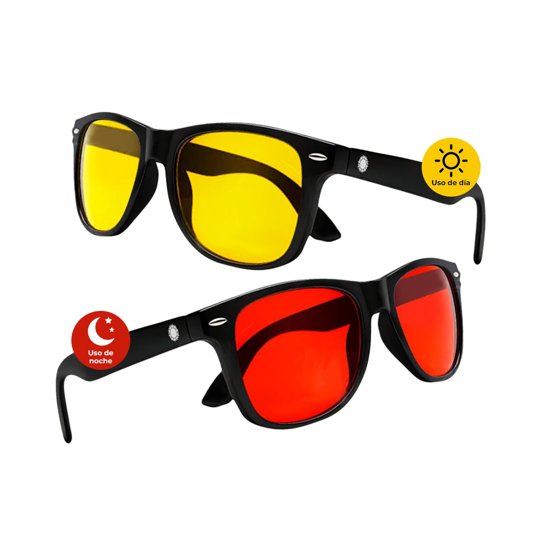 Set 2 Gafas luz azul | Amarillas y Rojas | Filtro de Luz Azul | Bienestar para tu Día y Noche | Reduce la Fatiga Visual | Regula el Sistema Nervioso a través de la Luz | Ordenador, Gaming y Descanso