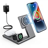 3-in-1 Foldable Magnetic Wireless Charger, 15W Fast Charging MagSafe Charger Stand for iPhone 15/14/13/12 Series, iWatch 8-2, AirPods 3/2/Pro (with QC 3.0 Adapter)