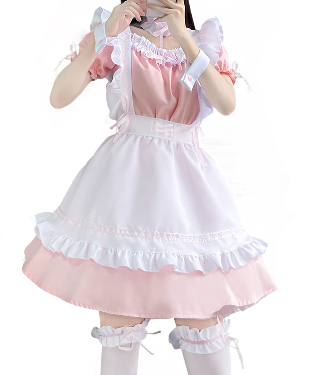 Anime French Maid Dress śliczna sukienka pokojówki Cosplay sukienka na Halloween, kostium pokojówki, zestaw, różowa, rozmiar L