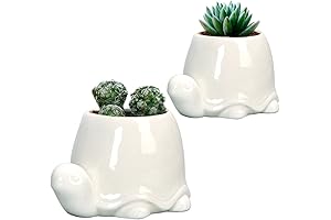 GeLive White Turtle Ceramic Succulent Planters for Windowsill Decoration - Set of 2
