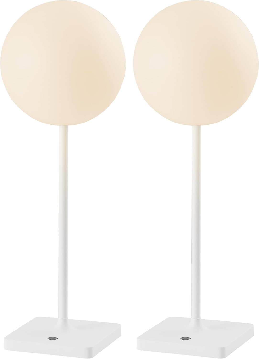 JONATHAN Y 17.5" White Modern Rechargeable Indoor/Outdoor Table Lamp Set of 2, Cordless Minimalist Dimmable LED Lamps for Patio, Plastic Globe Shade JYL7167A-SET2