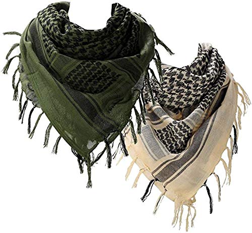 NiueBoy's Cotton Arab Shemagh Desert Army for Head and Neck Scarves (Beige & Green)-(Pack of 02)