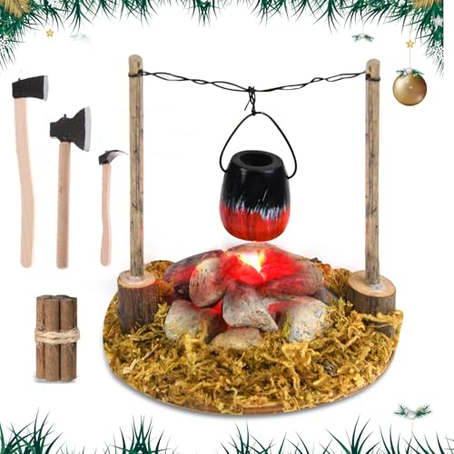 Johiux Weihnachten Wichtel Zubehör LED-Lagerfeuer,Miniatur Stadtflamme Mini Lagerfeuer Wichtelzubehör Miniatur Wichtel Zubehör,Wichtel Feuerstelle Miniatur Weihnachten Lagerfeuer Krippe Zubehö.