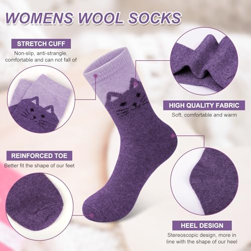 Justay 5 Pairs Womens Wool Socks Thick Warm Winter Socks Casual Cozy Socks Vintage Knit Crew Socks Gift for Women3