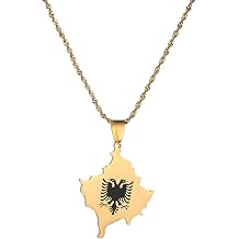 Stainless Steel Kosovo Map Albania Eagle Pendant Necklace for Men Women Kosovo Map Chain Jewelry
