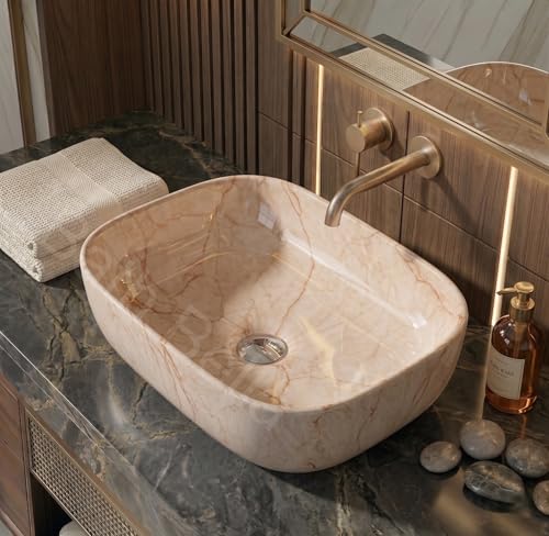 Image of Designer Ceramic Wash Basin For Bathroom | Over Counter Bathroom Basin | Counter Top Bathroom Sink | Wash Basin For Restaurant, Hotel (18 x13 x 5 Inch) (142)