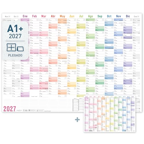 Häfft® Calendario de pared XXL 2027 A1+ en español, plegado 