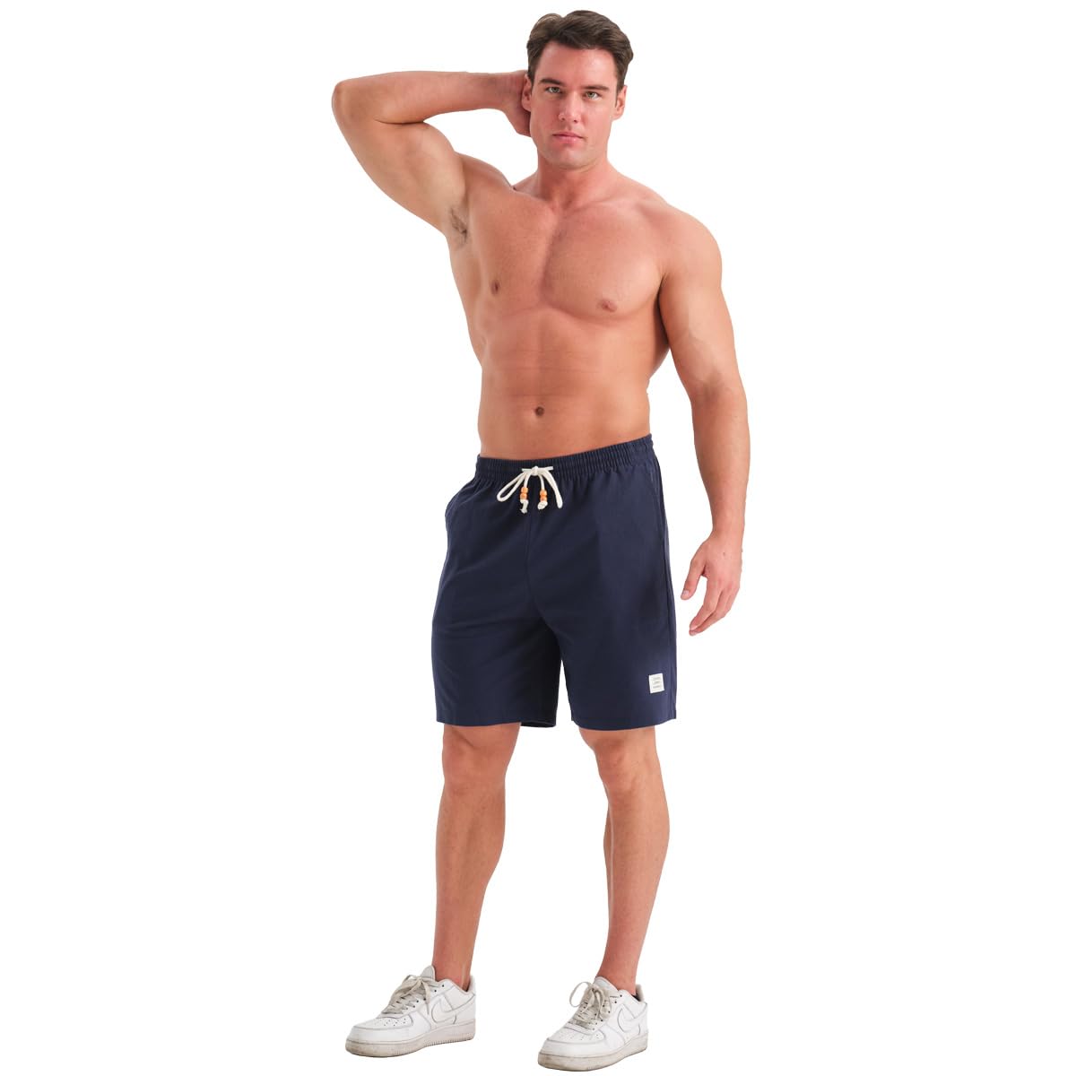 JustSun Kurze Hosen Herren Leinenhose Shorts Leinen Sommer Freizeithose Leicht Atmungsaktiv mit Tunnelzug