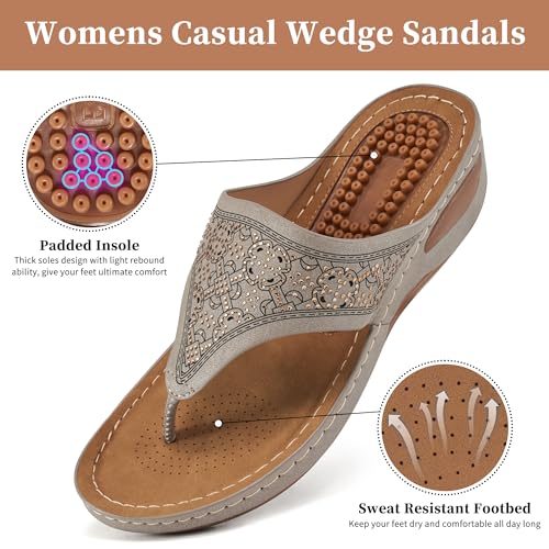 Ecetana Womens Sandals Dressy Wedge: Comfortable Summer Flip Flops Non Slip Rhinestone Platform Shoes Ladies Casual Beach Sandals for Women3