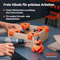 PRESCH Winkelspanner 8 Stk. - Eckspanner für Brettstärken bis 26mm - 25kg Spannkraft zum Verleimen - Robuste Eckklemmen für Holzbearbeitung dank glasfaserverstärktem Kunststoff - Exakter Winkelhalter – Ansicht 6