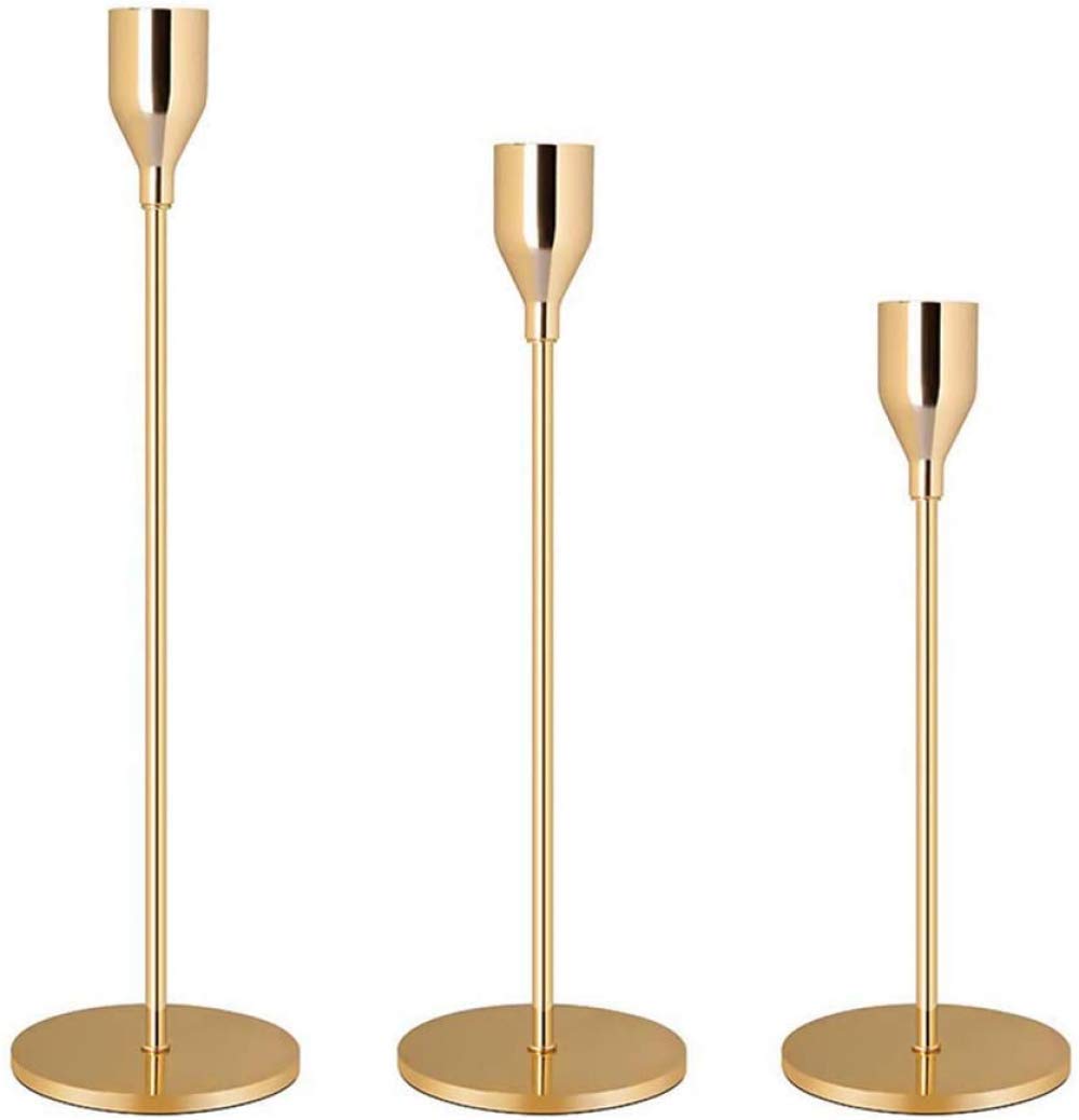 zaizai Kerzenhalter 3 Set In Verschiedenen Größen Einzelkopf Gold/Silber Kerzenlicht, Schmiedeeisen Kerzenhalter Für Tische, Vintage Kandelaber