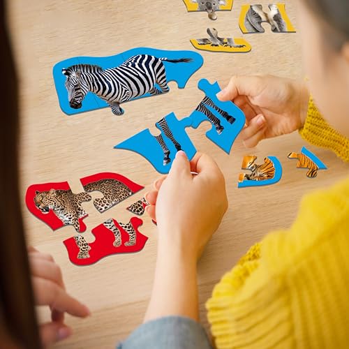 12 Puzzles de Animales Salvajes, 48 Piezas, Rompecabezas de Safari Realistas con Guía de Nombres para Niños Pequeños de 3+ Años miniatura 7