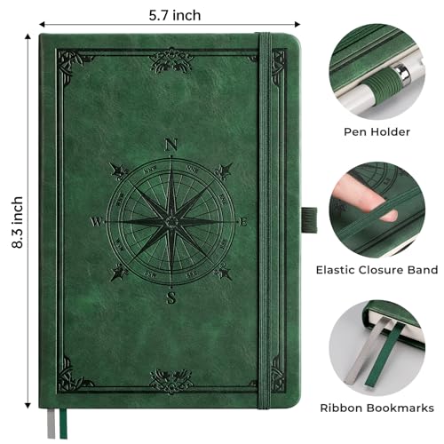 Image of AHGXG Graph Grid Paper Notebook, 192 Pages, A5 Medium Size (5.7'' x 8.3'') | 5 Squares per Inch, Leather Hardcover, 100 GSM Thick Paper, for School, Students, Math, Engineering (Dark green)