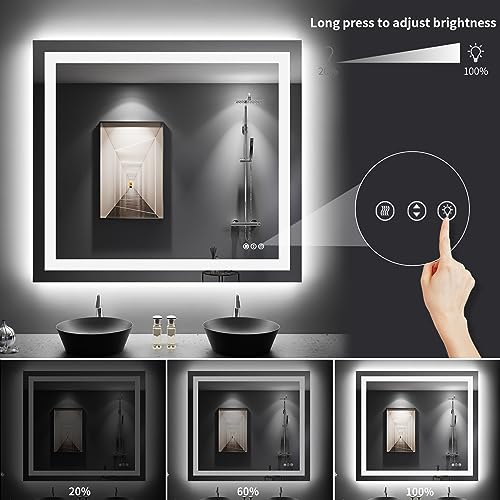 LOAAO 44"X36" LED Mirror for Bathroom, Lighted Bathroom Mirror with Lights, Anti-Fog, Dimmable, Memory Function, Easy to Install, Clear Reflection