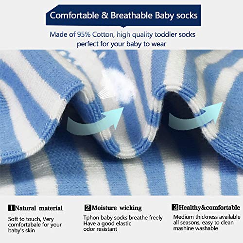 Image of Tphon 12 Pairs Toddler Non Skid Socks with Grips Anti Slip Bottom, Cotton Non Slip Ankle Crew Socks for Boys, Girls, Kids(1-7Years)