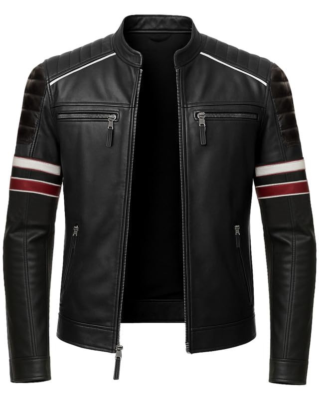 Decrum Leather Jacket Men - Real Lambskin Cafe Racer Style Casual Leather Jackets For Mens2