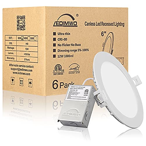 Ledimwo 6inch 12W 3000K 1050lm No-Flicker Dimmable 6