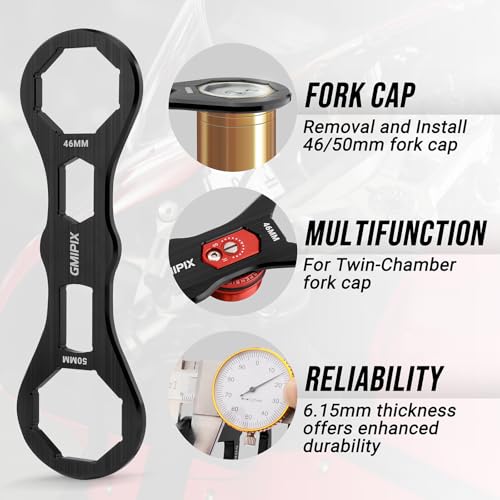 Image of 46mm 50mm Fork Cap Wrench for Octagonal Motorcycle Fork Tube Cap Bolts Install and Removal Tool (Black)