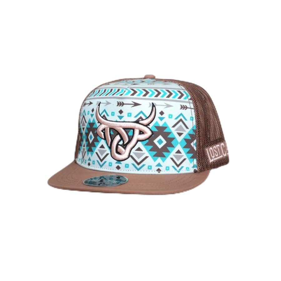 Lost Calf 3D Brown Logo Turquoise Aztec-Hats Cap, One Size-X-Large
